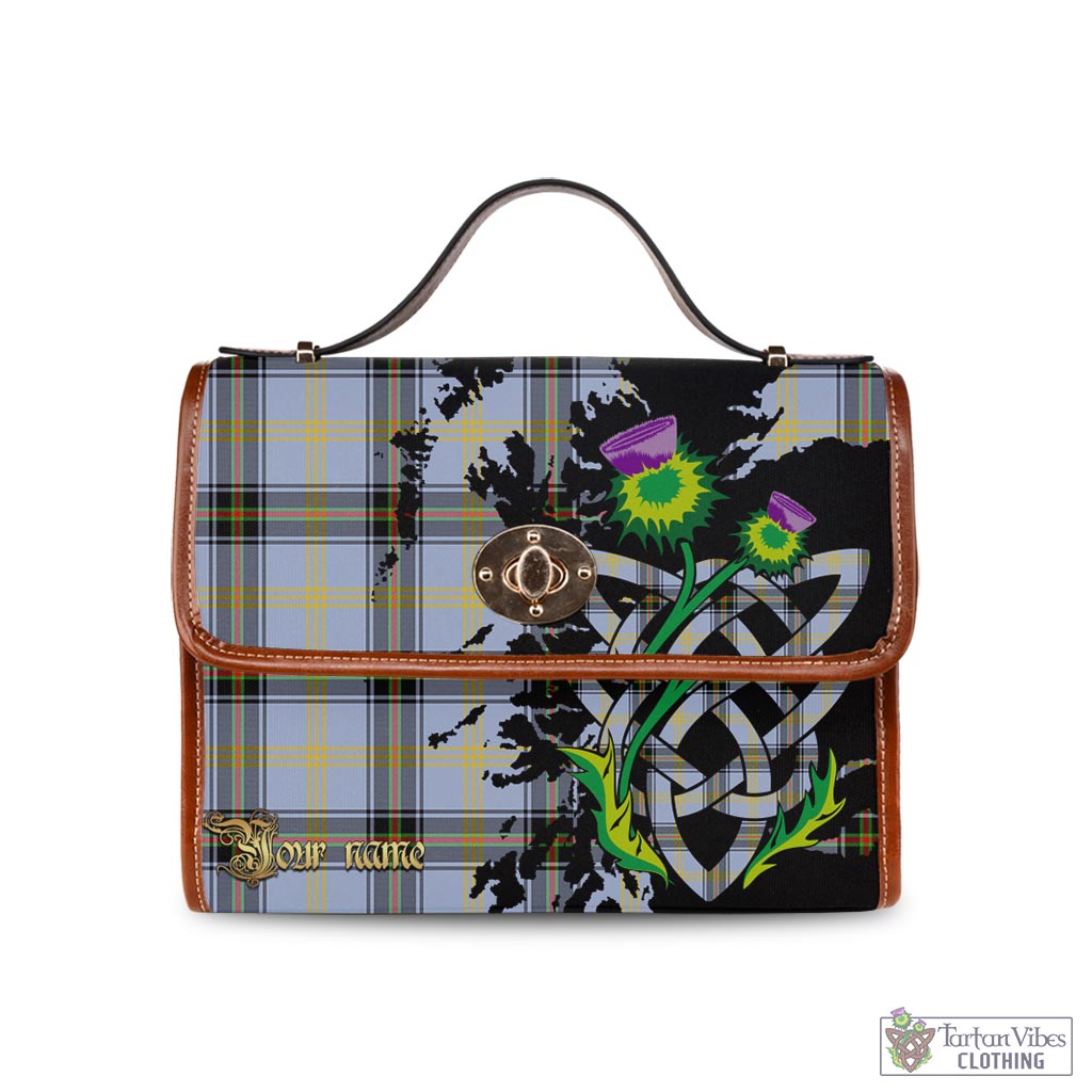 Tartan Vibes Clothing Bell Tartan Waterproof Canvas Bag with Scotland Map and Thistle Celtic Accents