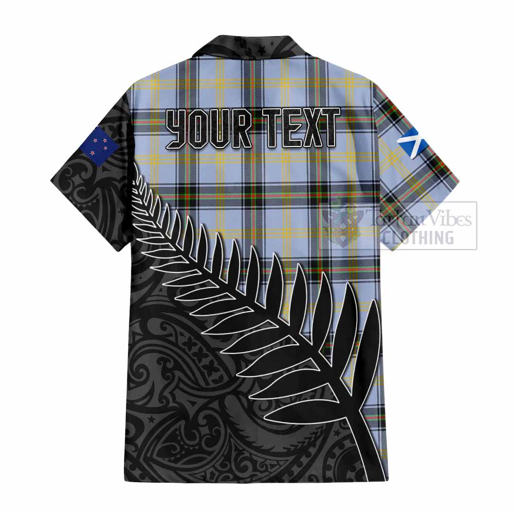 Tartan Vibes Clothing Bell Crest Tartan Short Sleeve Button Shirt with New Zealand Silver Fern Half Style