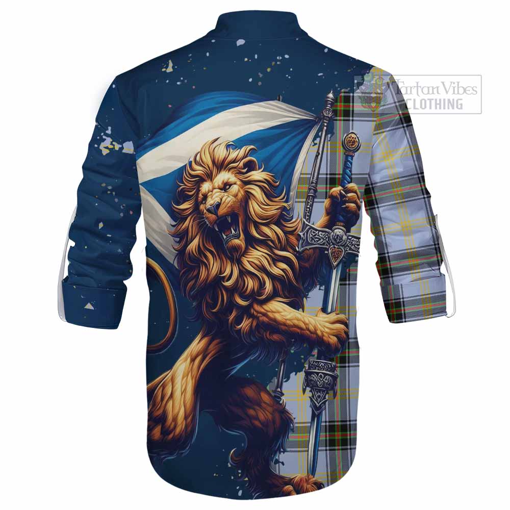 Tartan Vibes Clothing Bell Tartan Family Crest Ghillie Kilt Shirt with Scottish Majestic Lion