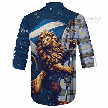 Bell Tartan Family Crest Ghillie Kilt Shirt with Scottish Majestic Lion