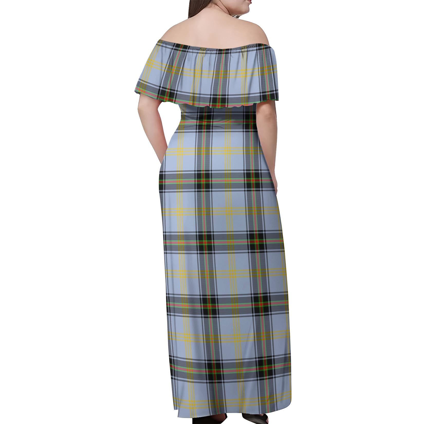 Bell Tartan Off Shoulder Long Dress - Tartanvibesclothing