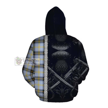 Bell Tartan Cotton Hoodie with Family Crest Cross Sword Thistle Celtic Vibes