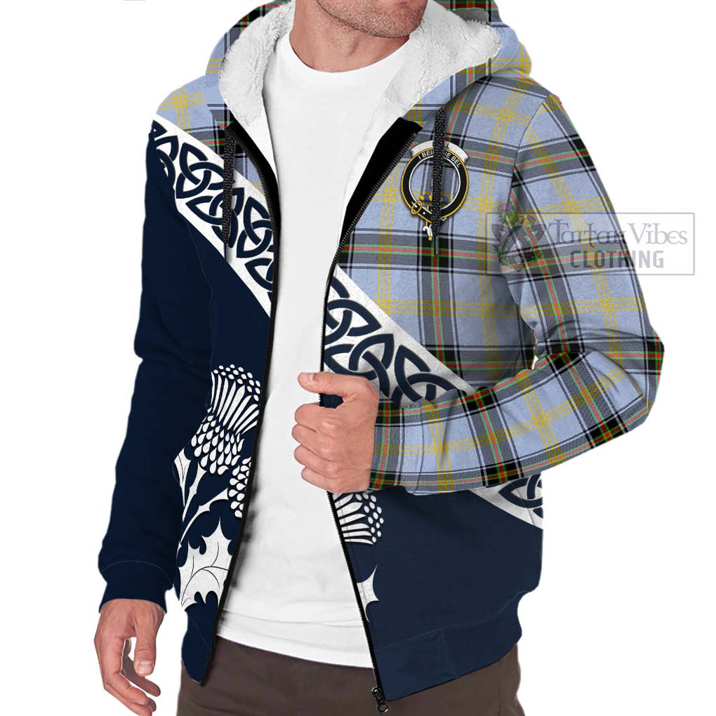 Tartan Vibes Clothing Bell Tartan Sherpa Hoodie Featuring Thistle and Scotland Map