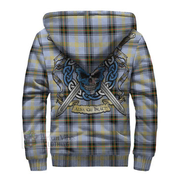 Bell Tartan Sherpa Hoodie with Family Crest Celtic Skull Style