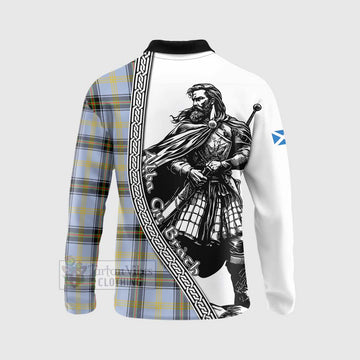 Bell Tartan Clan Crest Long Sleeve Polo Shirt with Highlander Warrior Celtic Style - Tartan Vibes Clothing