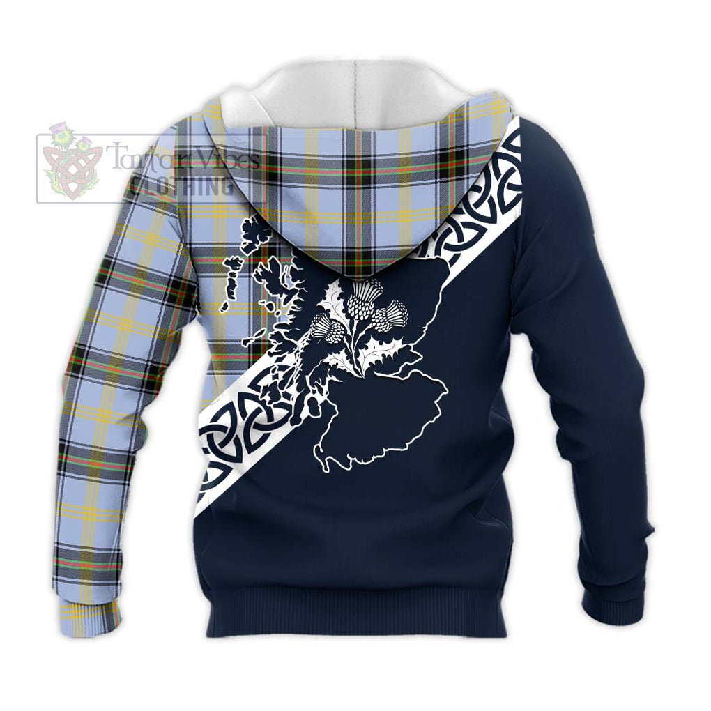 Tartan Vibes Clothing Bell Tartan Knitted Hoodie Featuring Thistle and Scotland Map