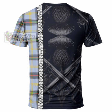 Bell Tartan T-Shirt with Family Crest Cross Sword Thistle Celtic Vibes