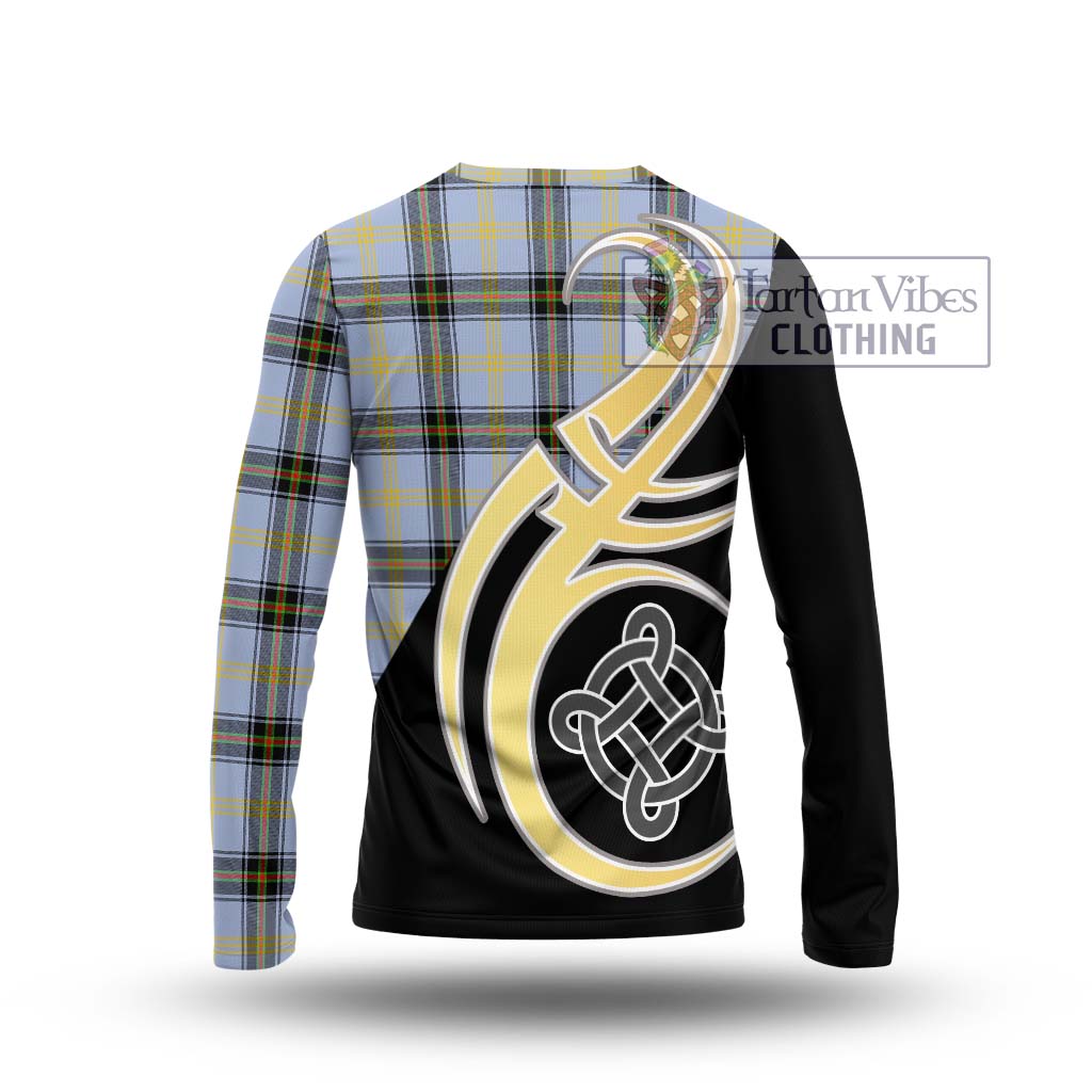 Bell Tartan Long Sleeve T-Shirt with Family Crest and Celtic Symbol Style - Tartan Vibes Clothing