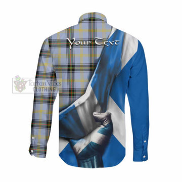 Bell Tartan Long Sleeve Button Shirt with Family Crest Scotland Patriotic Style Men's Shirt - Tartan Vibes Clothing