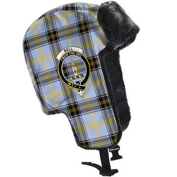 Bell Tartan Winter Trapper Hat with Family Crest