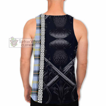 Bell Tartan Men's Tank Top with Family Crest Cross Sword Thistle Celtic Vibes