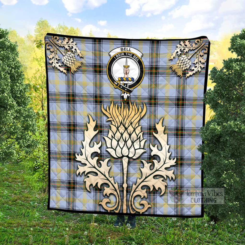 Tartan Vibes Clothing Bell Tartan Quilt with Family Crest and Golden Thistle Style