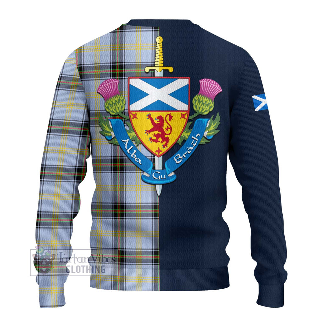 Tartan Vibes Clothing Bell Tartan Knitted Sweater with Scottish Lion Royal Arm Half Style