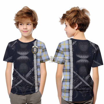 Bell Tartan Kid T-Shirt with Family Crest Cross Sword Thistle Celtic Vibes