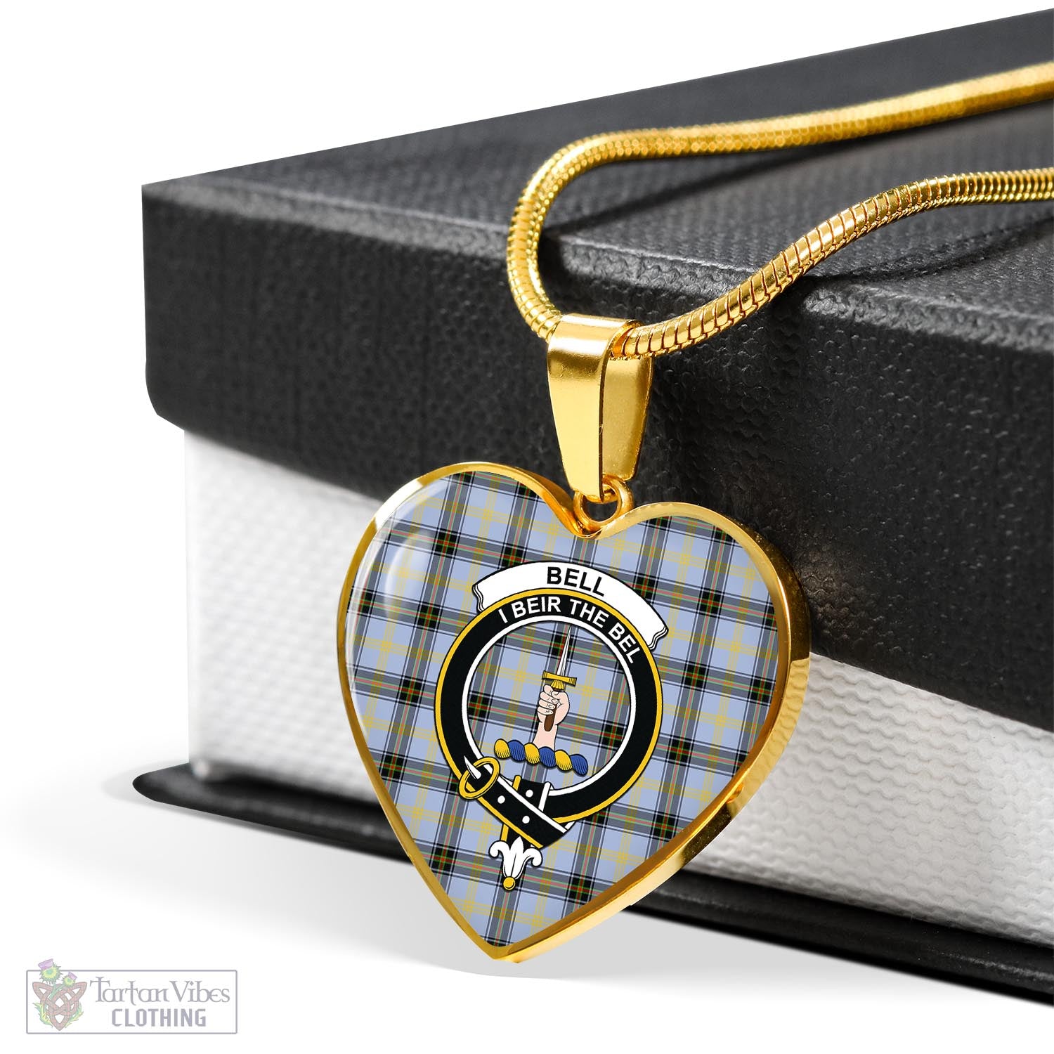 Tartan Vibes Clothing Bell Tartan Heart Necklace with Family Crest