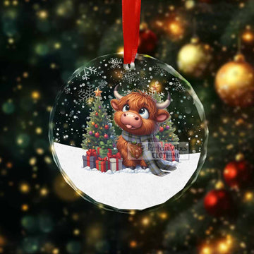 Bell Clan Christmas Glass Ornament with Adorable Highland Coo