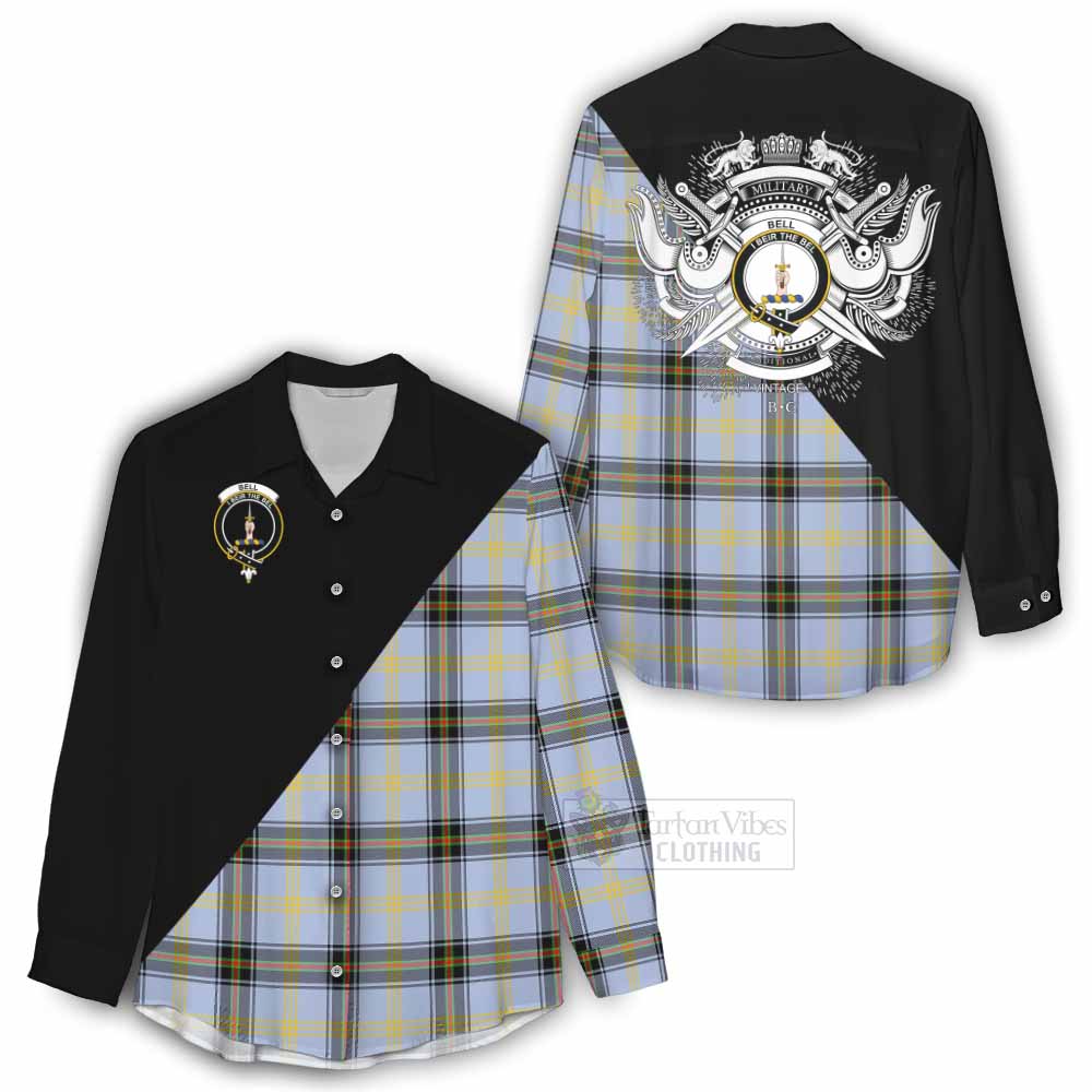 Tartan Vibes Clothing Bell Tartan Women's Casual Shirt with Family Crest and Military Logo Style