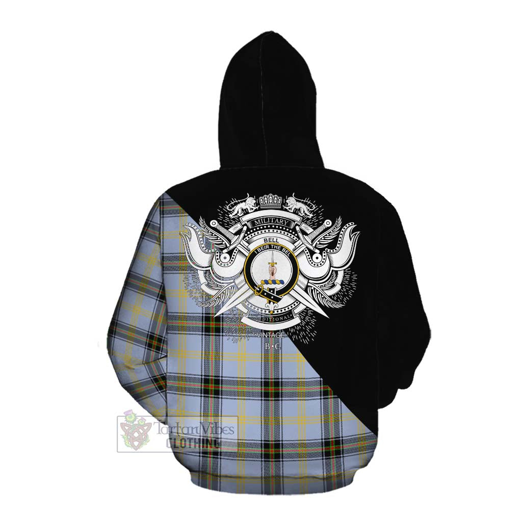 Tartan Vibes Clothing Bell Tartan Cotton Hoodie with Family Crest and Military Logo Style