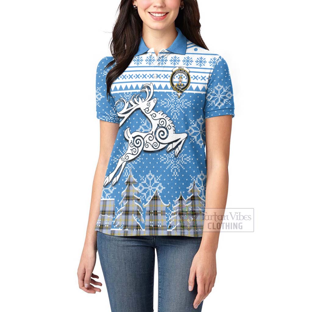 Tartan Vibes Clothing Bell Clan Christmas Women's Polo Shirt Celtic Reindeer Style