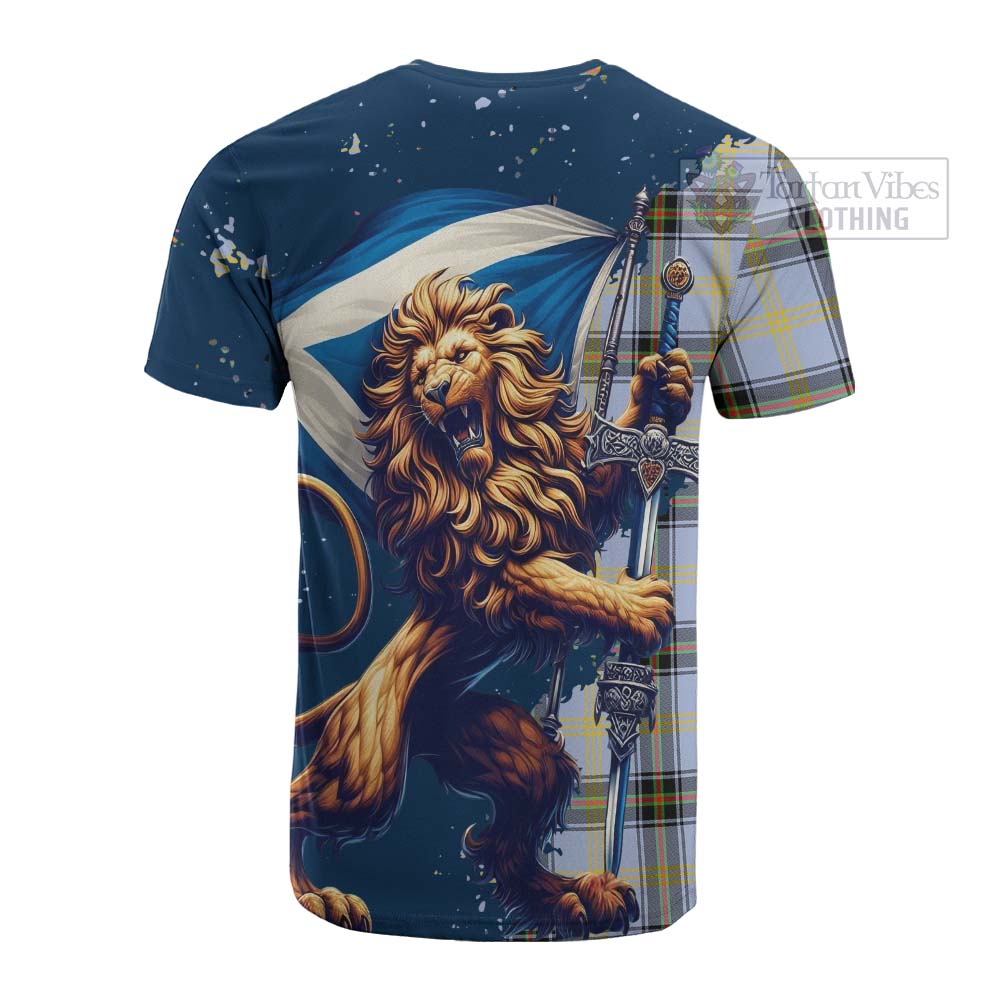 Tartan Vibes Clothing Bell Tartan Family Crest Cotton T-shirt with Scottish Majestic Lion