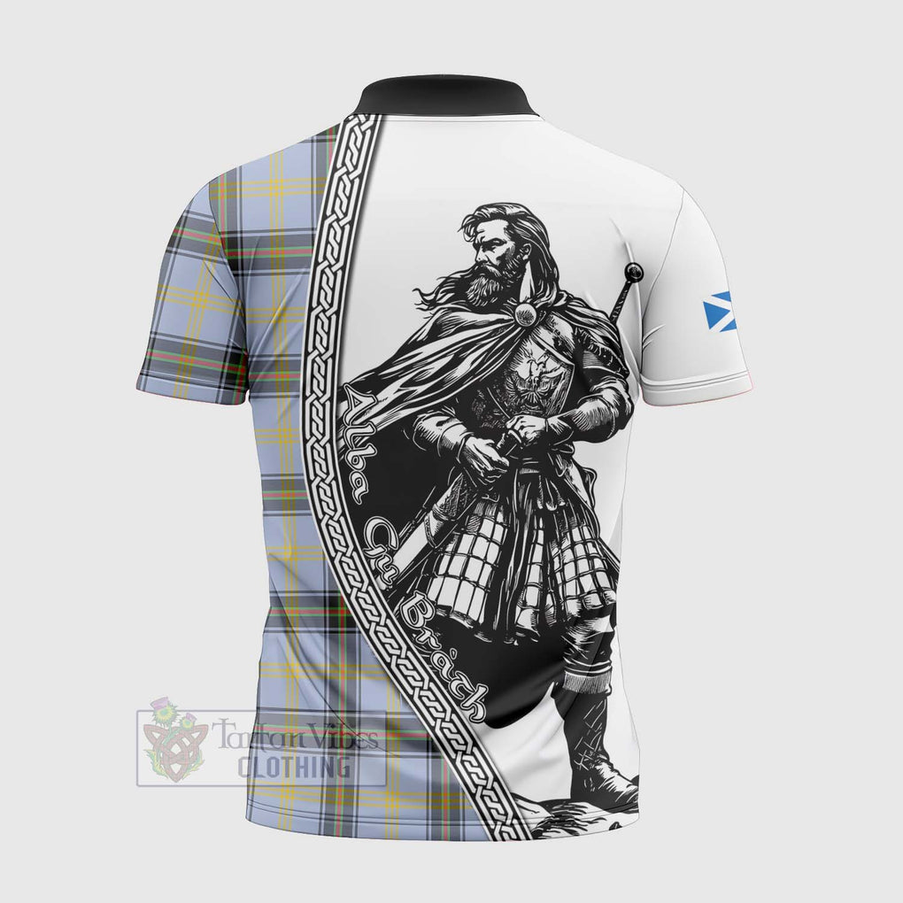 Bell Tartan Clan Crest Zipper Polo Shirt with Highlander Warrior Celtic Style - Tartan Vibes Clothing