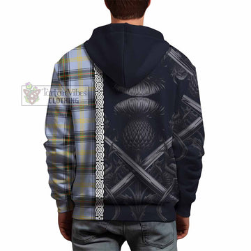 Bell Tartan Hoodie with Family Crest Cross Sword Thistle Celtic Vibes