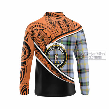 Bell Crest Tartan Long Sleeve Polo Shirt with Polynesian Vibes Style - Orange Version