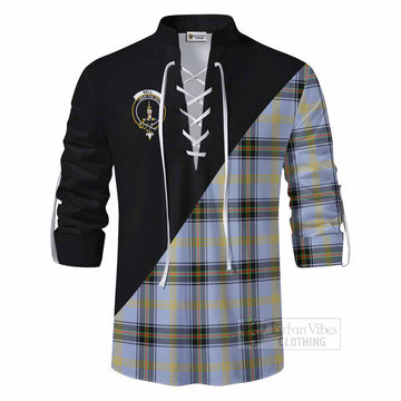 Bell Tartan Ghillie Kilt Shirt with Family Crest and Military Logo Style