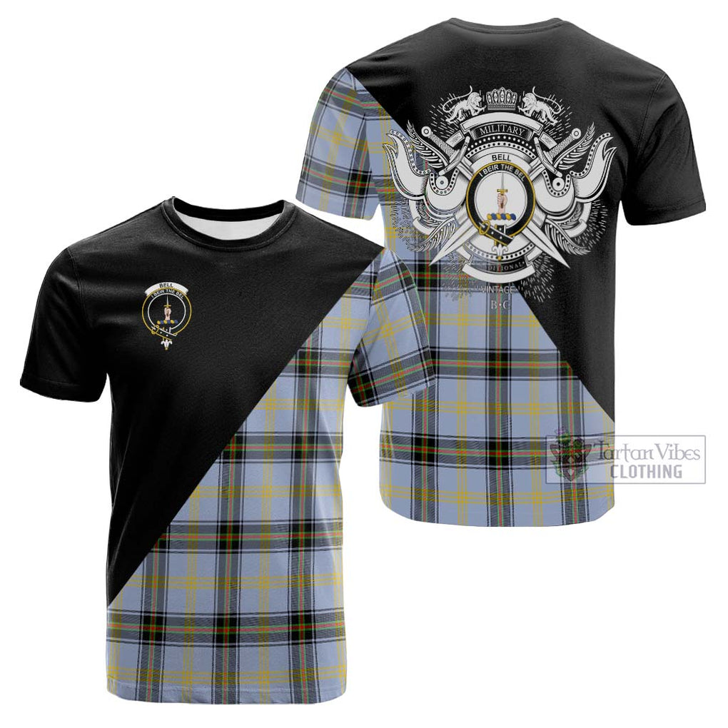 Tartan Vibes Clothing Bell Tartan Cotton T-shirt with Family Crest and Military Logo Style