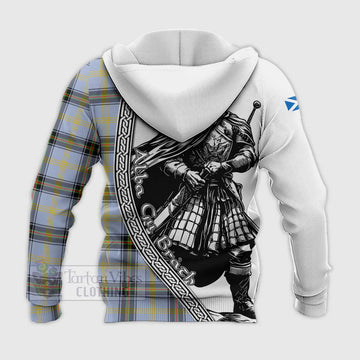 Bell Tartan Clan Crest Knitted Hoodie with Highlander Warrior Celtic Style