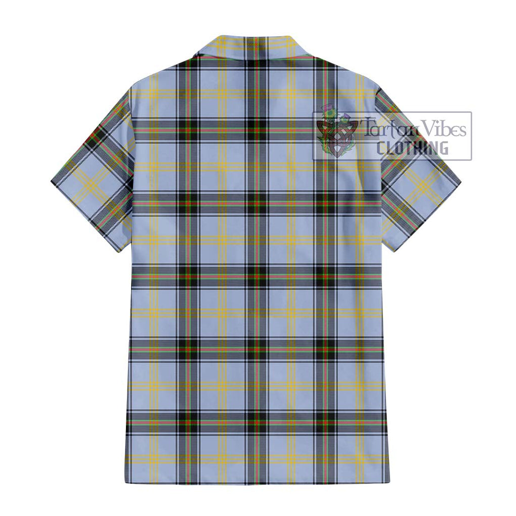 Bell Tartan Short Sleeve Button Shirt with Family Crest DNA In Me Style - Tartanvibesclothing Shop