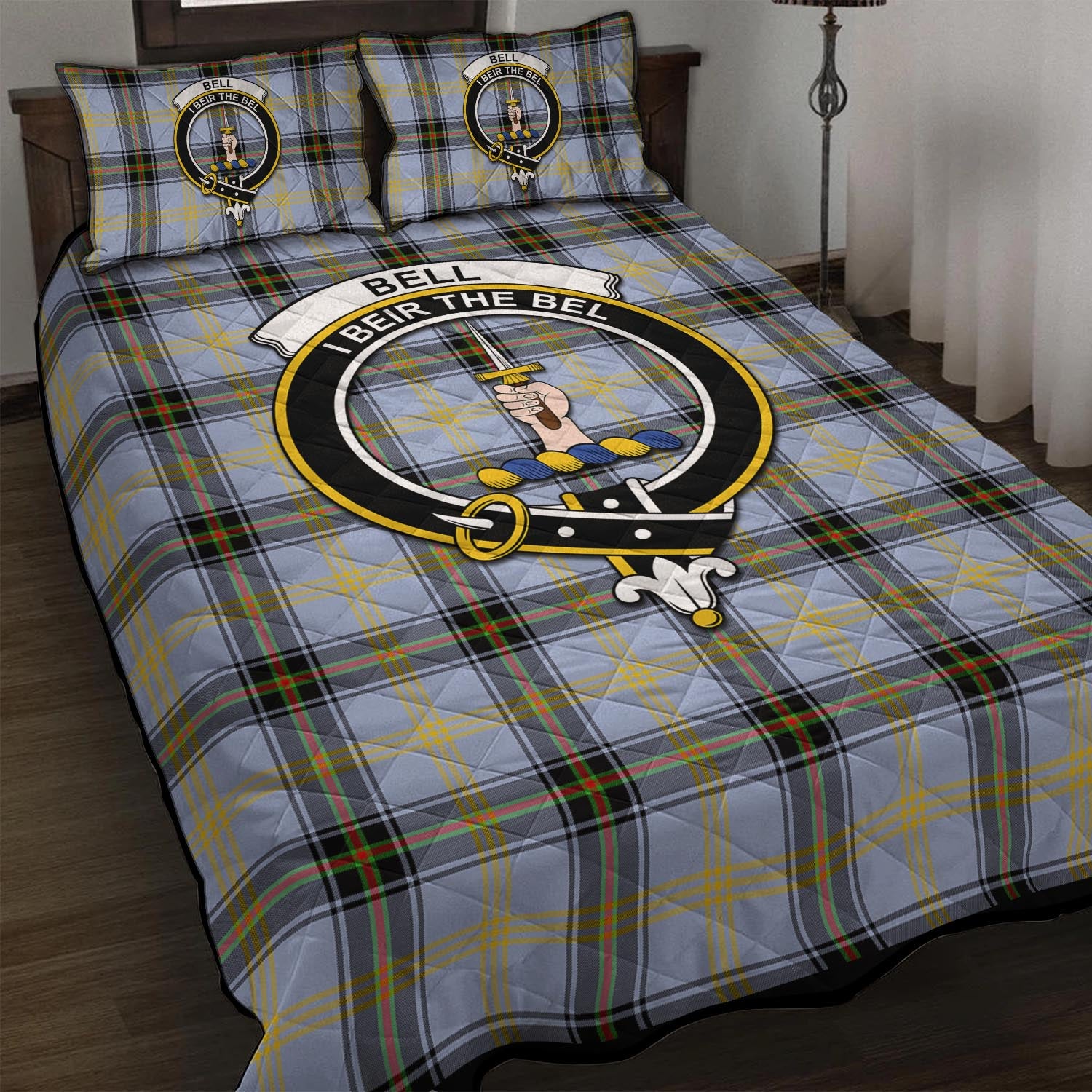 Bell Tartan Quilt Bed Set with Family Crest - Tartan Vibes Clothing