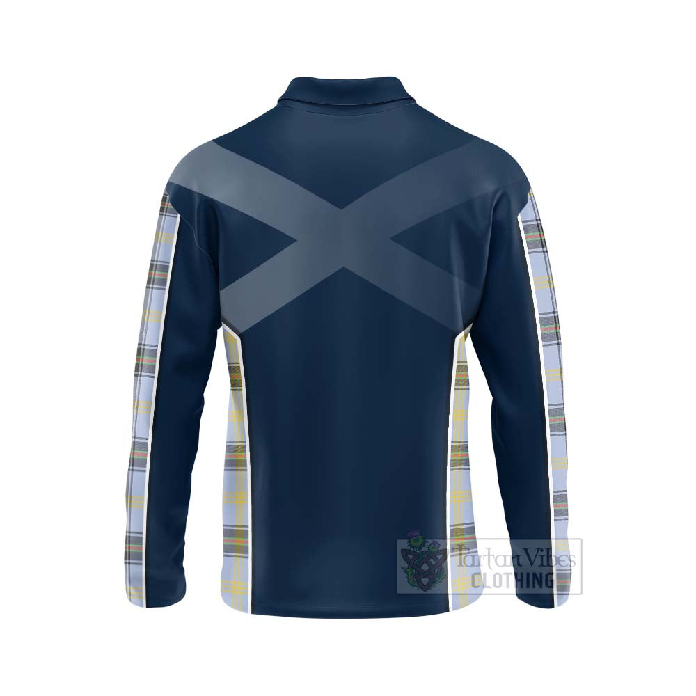 Tartan Vibes Clothing Bell Tartan Long Sleeve Polo Shirt with Family Crest and Scottish Thistle Vibes Sport Style