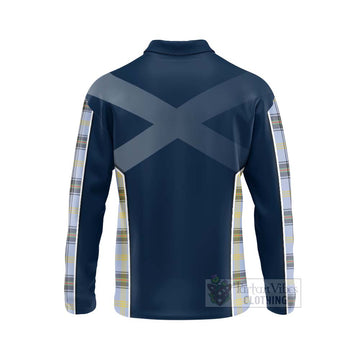 Bell Tartan Long Sleeve Polo Shirt with Family Crest and Scottish Thistle Vibes Sport Style