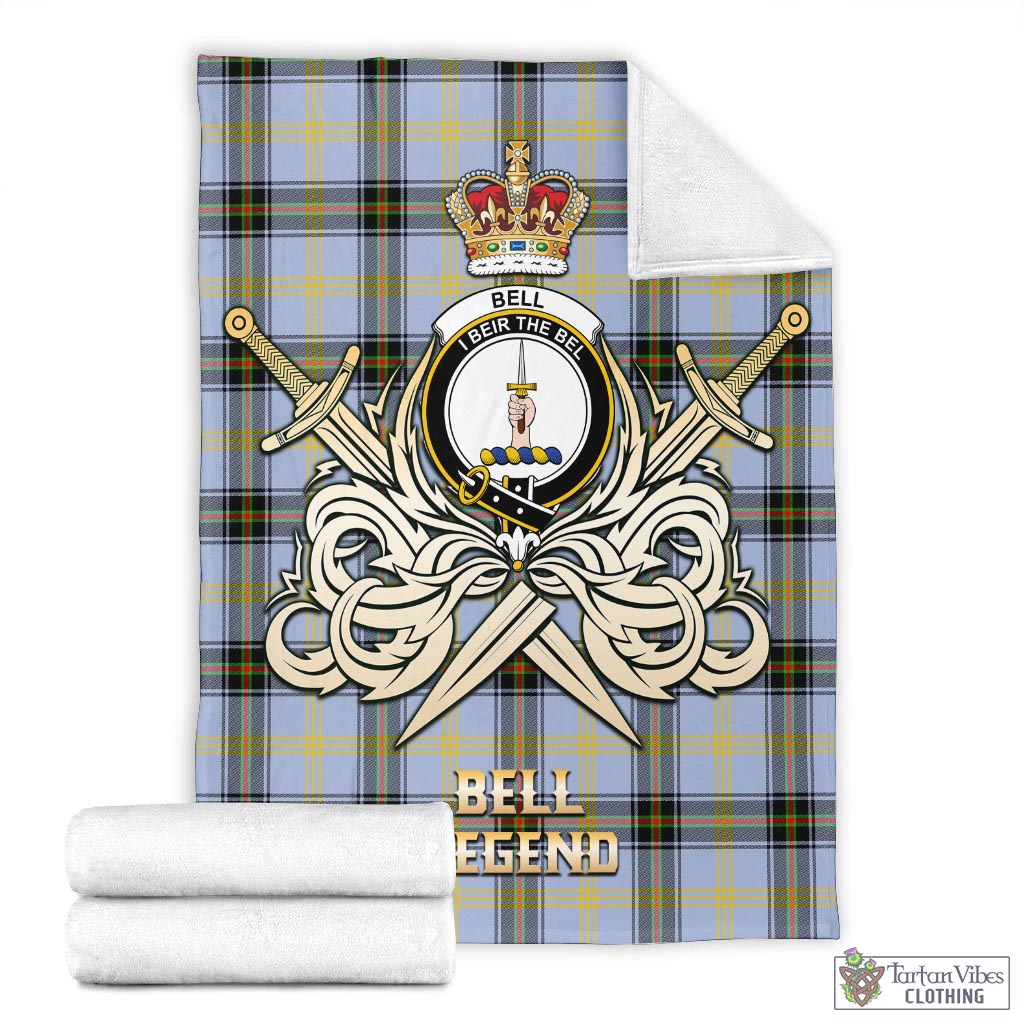 Tartan Vibes Clothing Bell Tartan Blanket with Clan Crest and the Golden Sword of Courageous Legacy