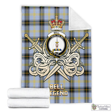 Bell Tartan Blanket with Clan Crest and the Golden Sword of Courageous Legacy