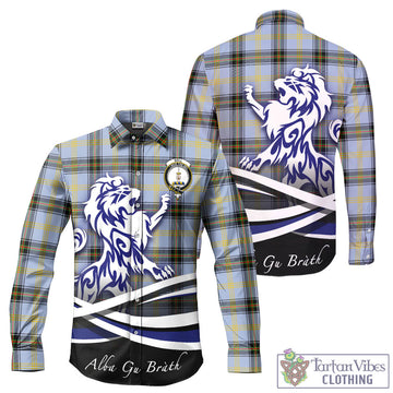 Bell Tartan Long Sleeve Button Up Shirt with Alba Gu Brath Regal Lion Emblem - Tartan Vibes Clothing