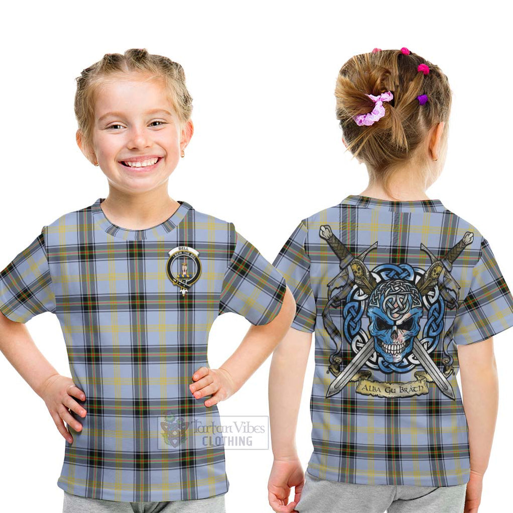Bell Tartan Kid T-Shirt with Family Crest Celtic Skull Style - Tartan Vibes Clothing