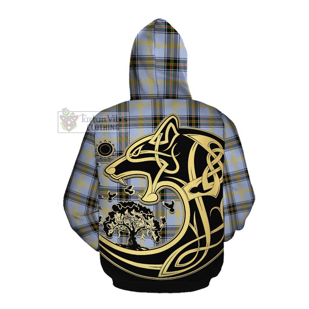 Tartan Vibes Clothing Bell Tartan Cotton Hoodie with Family Crest Celtic Wolf Style