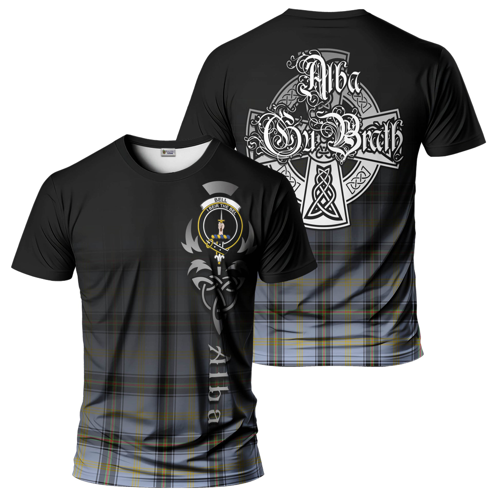 Tartan Vibes Clothing Bell Tartan T-Shirt Featuring Alba Gu Brath Family Crest Celtic Inspired