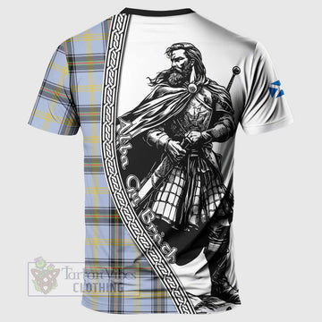 Bell Tartan Clan Crest T-Shirt with Highlander Warrior Celtic Style