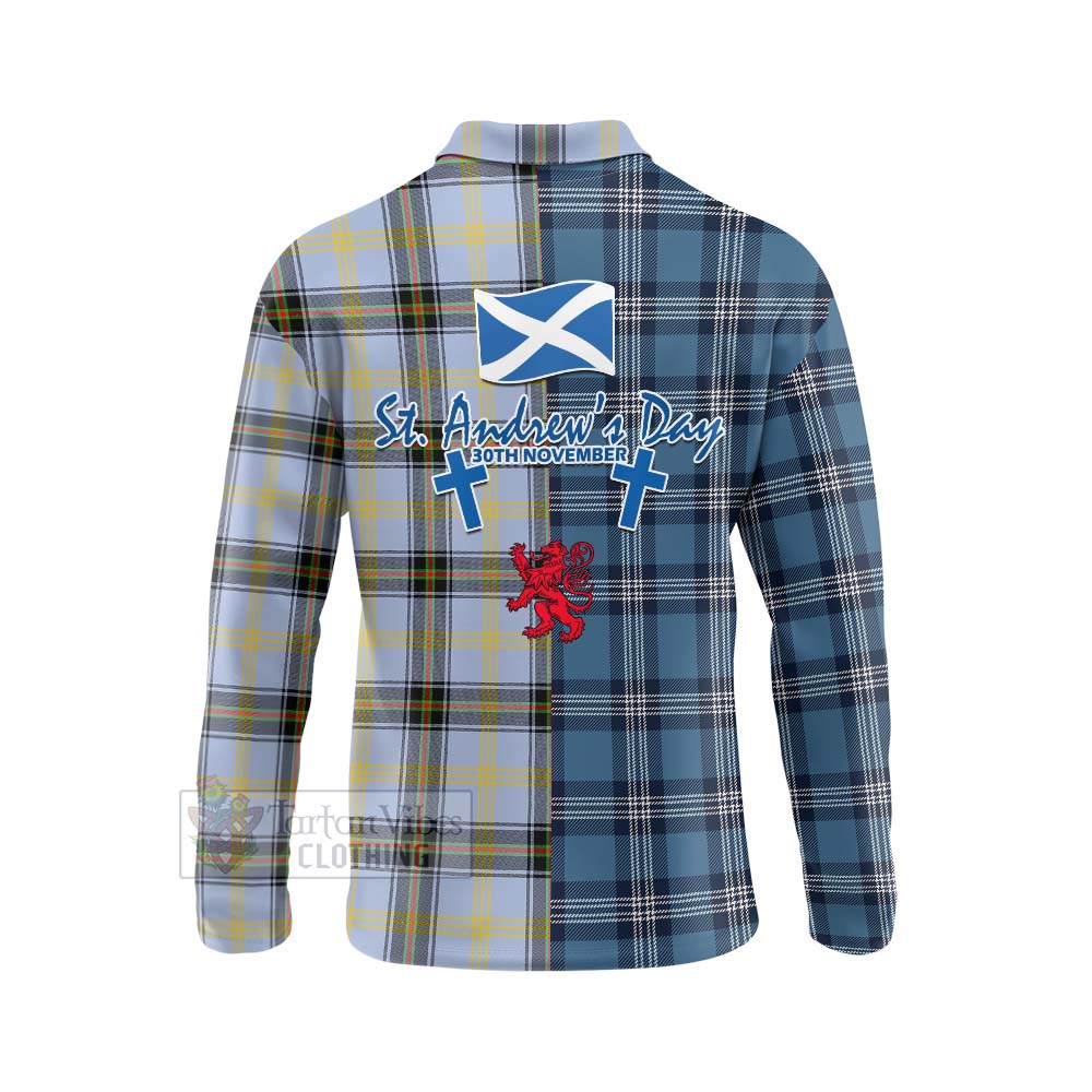 Bell Tartan Long Sleeve Polo Shirt Happy St. Andrew's Day Half Tartan Style - Tartan Vibes Clothing