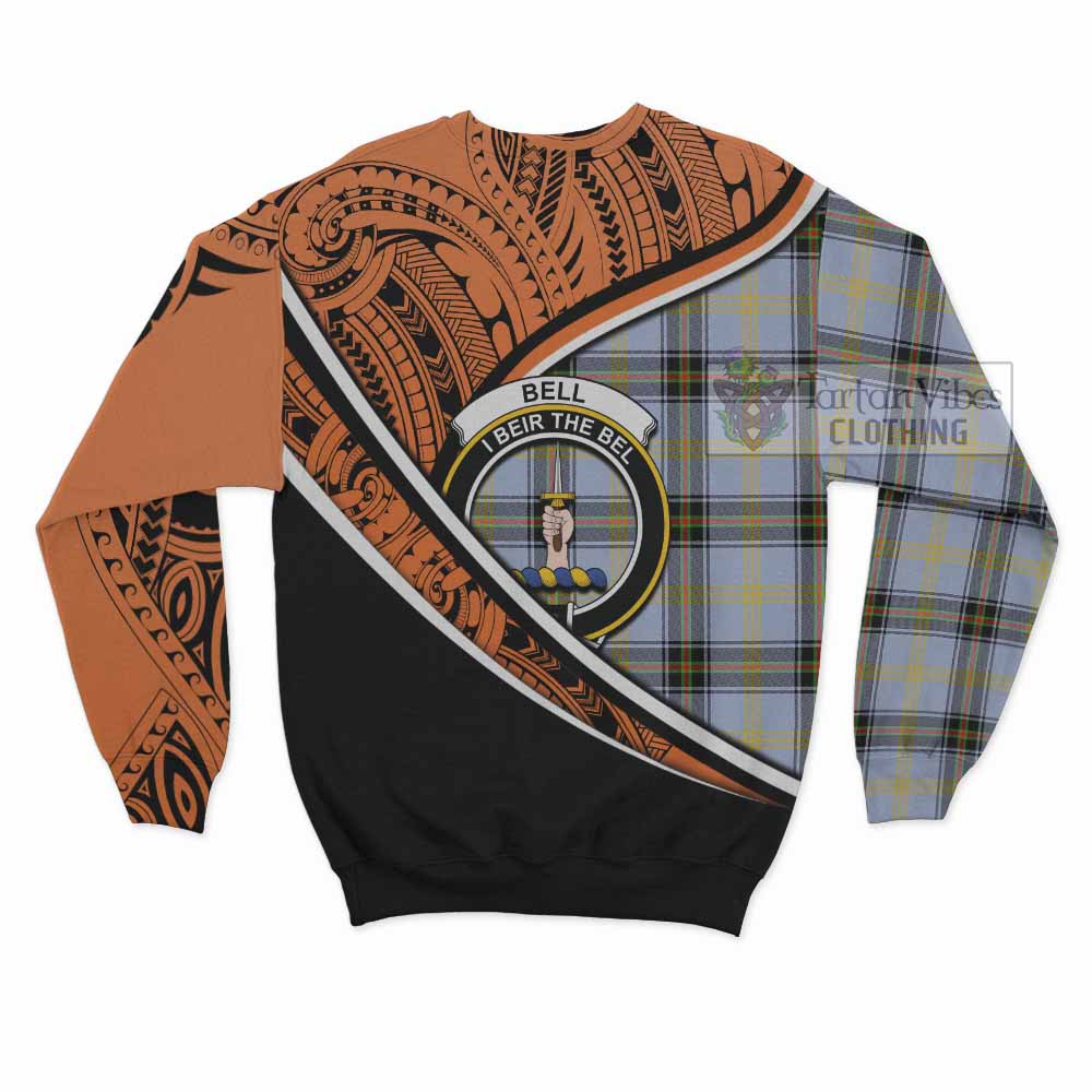 Tartan Vibes Clothing Bell Crest Tartan Sweatshirt with Maori Tattoo Style - Orange Version