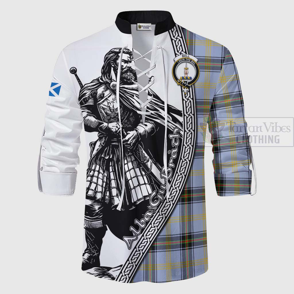 Tartan Vibes Clothing Bell Tartan Clan Crest Ghillie Kilt Shirt with Highlander Warrior Celtic Style