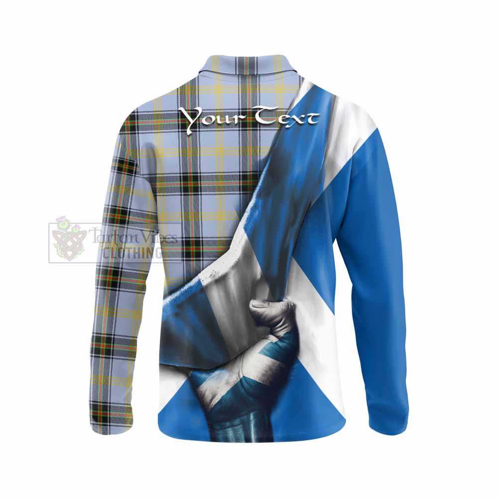 Tartan Vibes Clothing Bell Tartan Long Sleeve Polo Shirt with Family Crest Scotland Patriotic Style