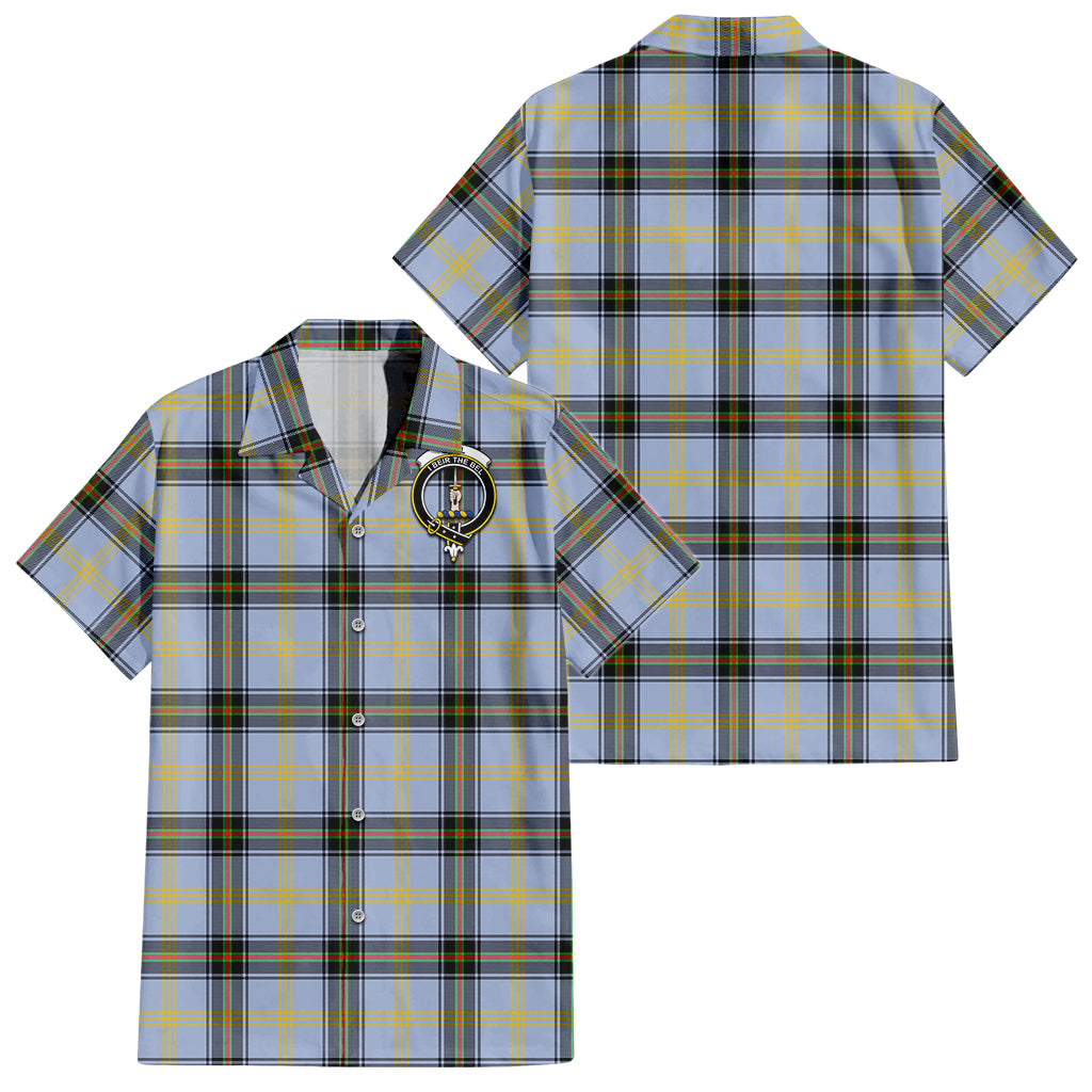 Bell Tartan Short Sleeve Button Down Shirt with Family Crest - Tartanvibesclothing