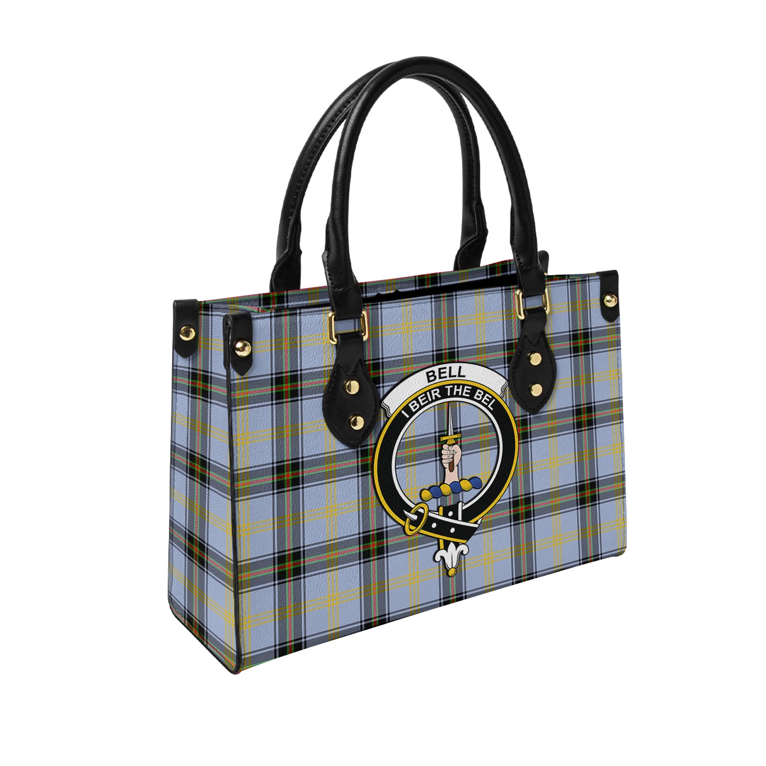 Bell Tartan Leather Bag with Family Crest - Tartanvibesclothing