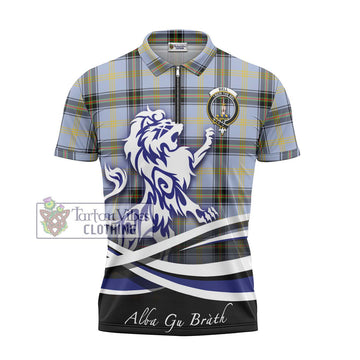 Bell Tartan Zipper Polo Shirt with Alba Gu Brath Regal Lion Emblem - Tartan Vibes Clothing