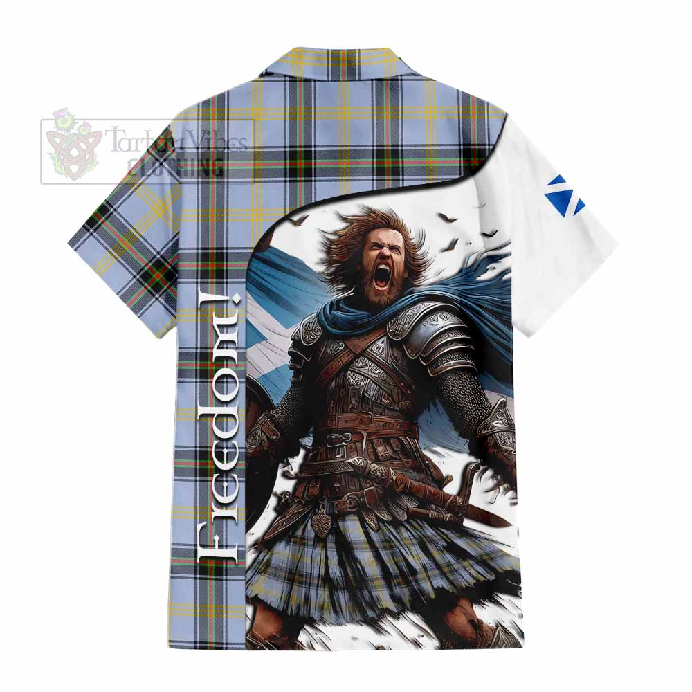 Tartan Vibes Clothing Bell Crest Tartan Short Sleeve Button Shirt Inspired by the Freedom of Scottish Warrior