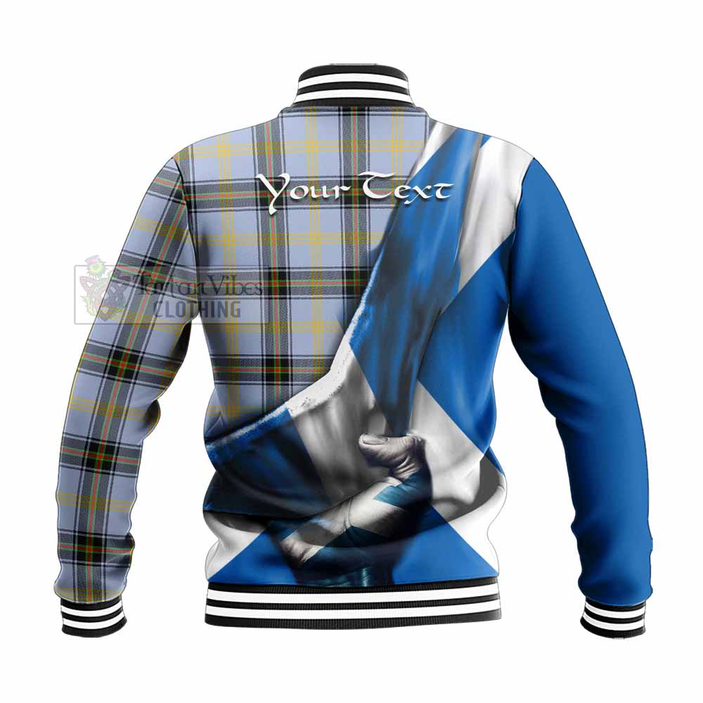 Tartan Vibes Clothing Bell Tartan Baseball Jacket with Family Crest Scotland Patriotic Style